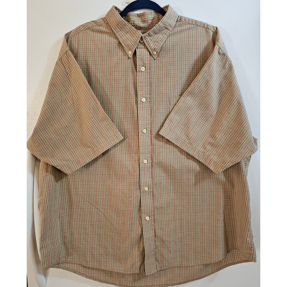Puritan Mens 2XL Barley Plaid Short Sleeve Button Down Shirt  Wrinkle Res